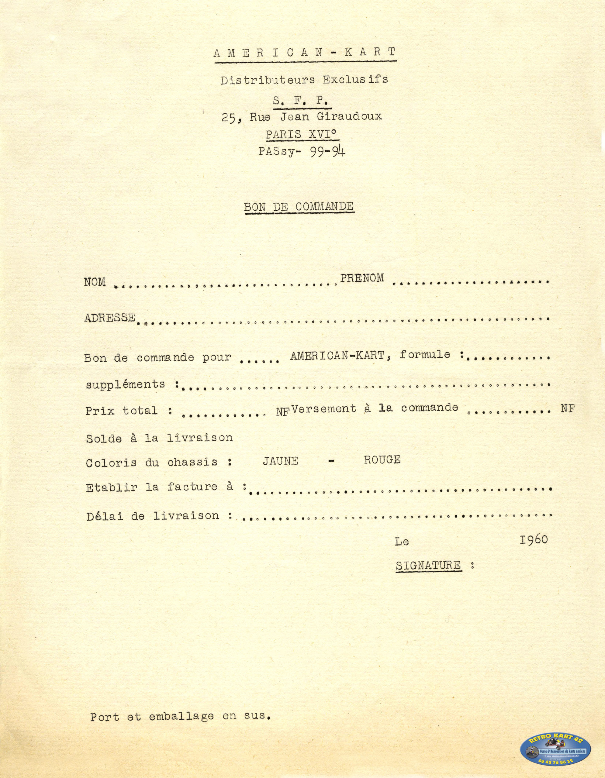 Châssis; SFP Américan Kart; Paris; JLO; Clinton; PPK; Solo-Kart; 1960